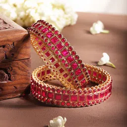 Rubans Set Of 2 Gold Plated Artificial Stones Bangles-image-67