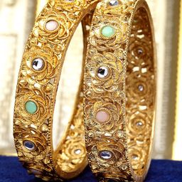 KARATCART Set Of 2 Gold-Plated Kundan-Studded Bangles-picture-12