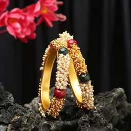 YouBella Women Pack of 2 Gold Plated & Green Studded Bangles-picture-13