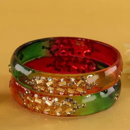 LAVAZZA Set Of 2 Cubic Zirconia & Crystal Studded Glass Bangles-picture-20