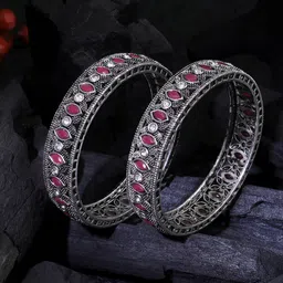 Adwitiya Collection Set Of 2 Oxidised Silver-Plated Kundan & Stone-Studded Bangles-picture-52