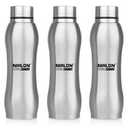 NIRLON Silver-Toned 3Pcs Stainless Steel Single Wall Vacuum Water Bottles 1l Each-picture-0