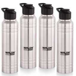 NIRLON Polo Sport Flip Silver Toned 4 Pieces Stainless Steel Water Bottles 1L Each-picture-3