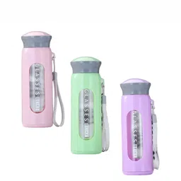 WELOUR Pink & Green 3 Pieces Glass Water Bottle-picture-33