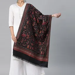 Sangria Ethnic Motifs Woven Design Winter Pashmina Woollen Stole-picture-18