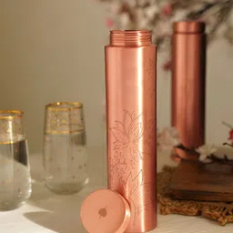 JAYPORE Orange Coloured Single Copper Floral Printed Water Bottle-picture-15