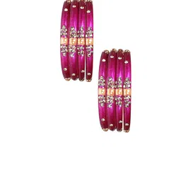 NMII Set Of 8 Gold Plated Zircon Gemstone Studded & Beaded Glass Bangles-picture-19