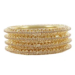 NMII Set Of 4 Gold-Plated Zircon-Studded Kada Bangles-image-81