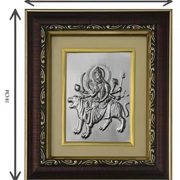 Pray Everyday Brown & Silver-Plated Durga Mata Self Design Wall Photo Frame image 4
