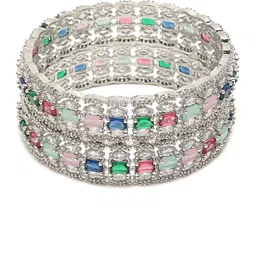 YouBella Set of 2 Silver-Plated Pink & Green Stone Studded  Bangles image 4
