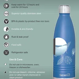 Servewell Indus Blue Printed Leak Proof Water Bottle - 750 ML image 4