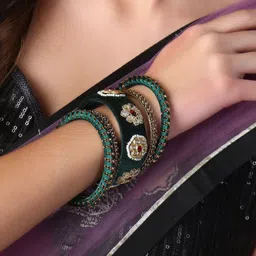 Adwitiya Collection Set Of 10 24 CT Gold-Plated Kundan & Stones-Studded Bangles image 4