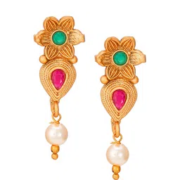 aadita Gold-Toned Pink & Green Stone-Studded & Beaded Meenakari Jewellery Set image 4