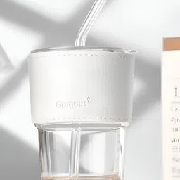 WELOUR White & Blue 2 Pieces Glass Cups With Straw image 4