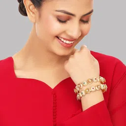 ANIKAS CREATION Set Of 2 Gold-Plated Stone studded & Beaded Bangles image 4