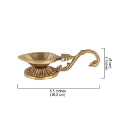 Two Moustaches Brass Diya with Curved Handle image 2