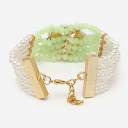 Sanjog Gold-Plated Pearl & Kundan AD Studded Green Multistrand Bracelets image 3