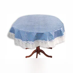Stylista Blue & White Checked Waterproof Oval 12 Seater Table Cover-picture-13