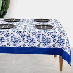 SHADES of LIFE Blue & White Printed Cotton 4-Seater Table Cover-image-38