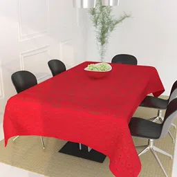 BIGGER FISH Maroon Self Design Cotton 6-Seater Table Cover image 1