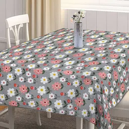 Arrabi Grey & Pink Floral Printed 8-Seater Table Cover image 2