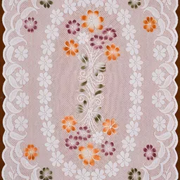 BIGGER FISH Peach & White Floral Printed Cotton 6 Seater Table Cover image 2