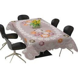 BIGGER FISH Peach & White Floral Printed Cotton 6 Seater Table Cover image 4