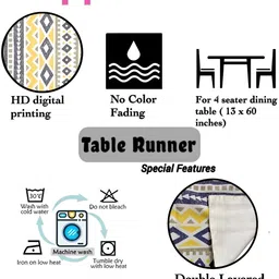 HOMADORN White & Mustard Ethnic Motifs 4-Seater Table Runner image 3