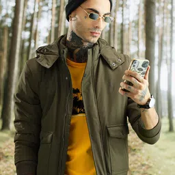 u.s. polo assn. U S Polo Assn Men Olive Green Solid Bomber Jacket With Detachable Hood-picture-21