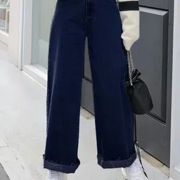 Kotty Navy Blue Women Jean Straight Fit High-Rise Stretchable Jeans-picture-39