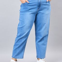 Style Quotient Women Plus Size Mid Blue Mom Fit High Rise Stretchable Jeans-picture-14