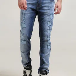 VUDU Men Narrow Slim Fit Low Distress Light Fade Cotton Jeans-picture-27