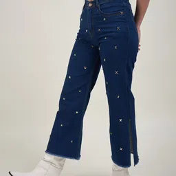 STYLECAST X KASSUALLY Women Blue Wide Leg Pure Cotton Jeans image 2