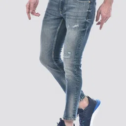 Jack & Jones Men Slim Fit Mildly Distressed Light Fade Stretchable Jeans image 3