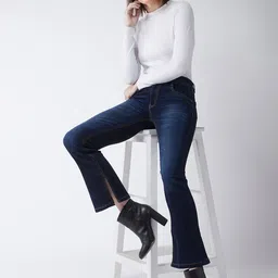 DressBerry Women Navy Blue Bootcut Mid-Rise Dark Shade Clean Look Stretchable Jeans-picture-31
