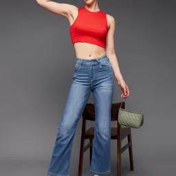 DressBerry Women Blue Wide Leg Clean Look Light Fade Stretchable Jeans-image-41