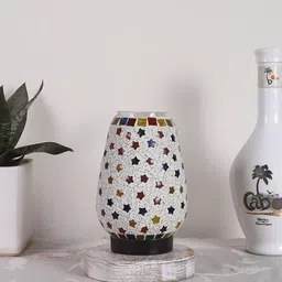 Devansh White & Red Mosaic Design Glass Shade Table Lamp-picture-39
