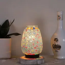 Devansh White & Red Mosaic Design Glass Shade Table Lamp image 2