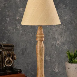green girgit Round Brown Lamp with Taper Off White Cotton Shade image 3