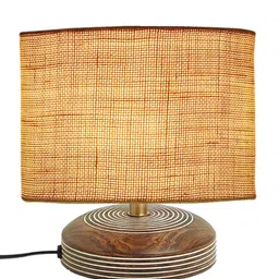 Devansh White Cylinder Textured Contemporary Wooden Table Lamp image 5
