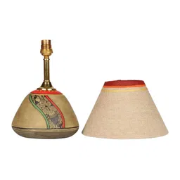 AAKRITI ART CREATIONS Beige & Maroon Handcrafted Terracotta Table Lamp image 2