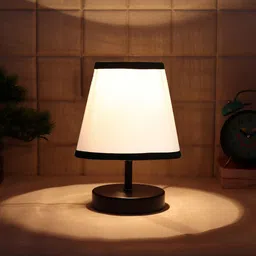 Devansh White & Brown Wooden Contemporary Table Lamp image 2