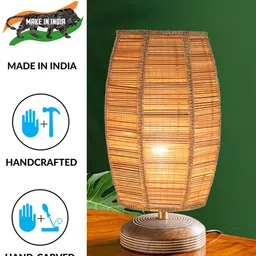 Devansh Beige & White Cylinder Wooden Table Lamps image 2
