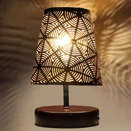 Devansh Black & Brown Wooden Printed Contemporary Table Lamp image 2