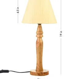 green girgit Round Brown Lamp with Taper Off White Cotton Shade image 2