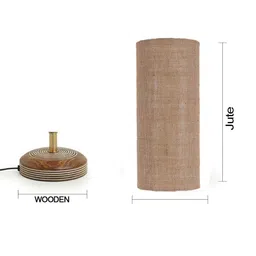 Devansh  Beige & Brown Wooden Cylinder Jute table lamp image 4
