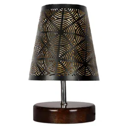 Devansh Black & Brown Wooden Printed Contemporary Table Lamp image 4