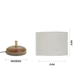 Devansh White Cylinder Textured Contemporary Wooden Table Lamp image 2