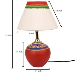 AAKRITI ART CREATIONS Red & White Earthen Handcrafted Table Lamp image 4