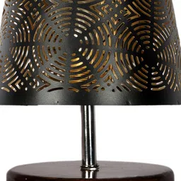 Devansh Black & Brown Wooden Printed Contemporary Table Lamp image 3